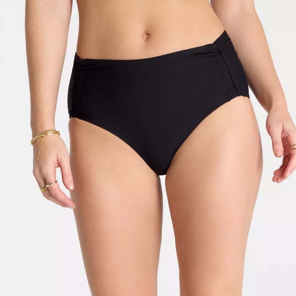 CALIA Women's Adjustable Tie Front Swim Bottoms- Black- XL